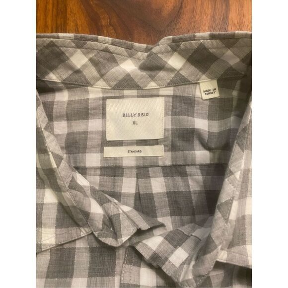Billy Reid Men's Gray & White Gingham Cotton Standard Button Down Shirt XL - Picture 5 of 7